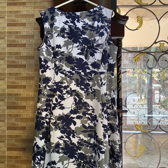 Navy blue and white printed A-line dress(Imported) - Picture 8 of 8